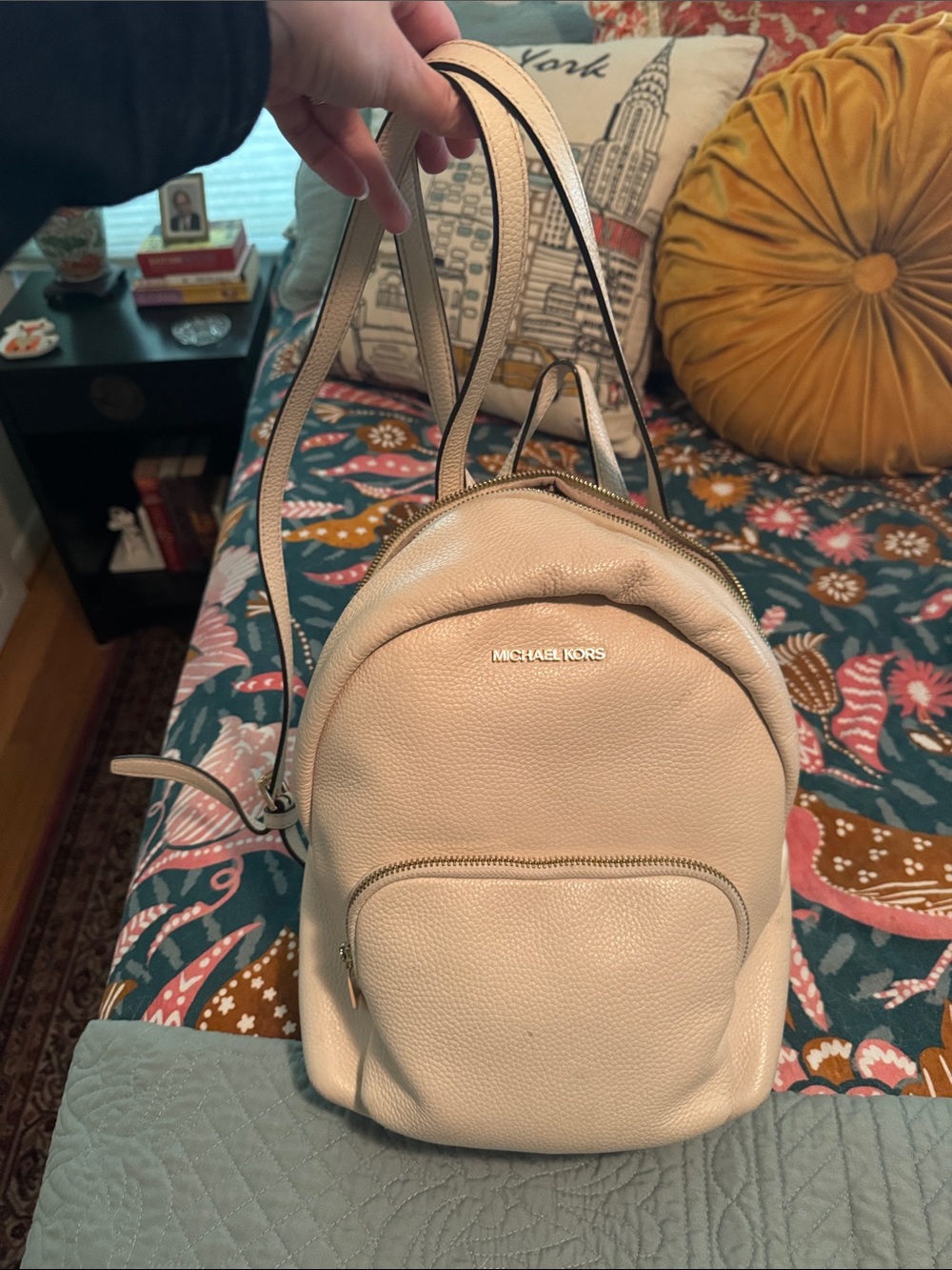 MICHAEL KORS Pebble Leather Mini Backpack in Soft Beige
